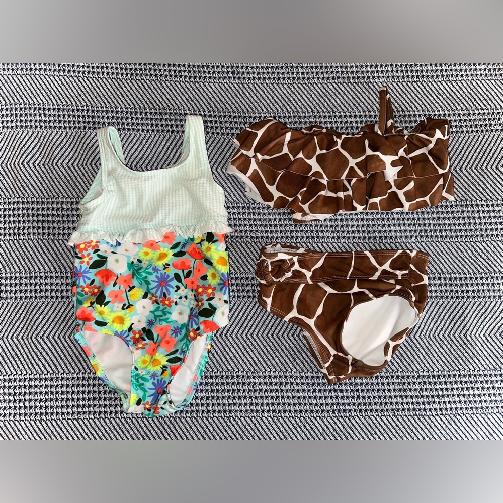 Toddler Girl 2T Floral and Giraffe Print Swimsuit Set